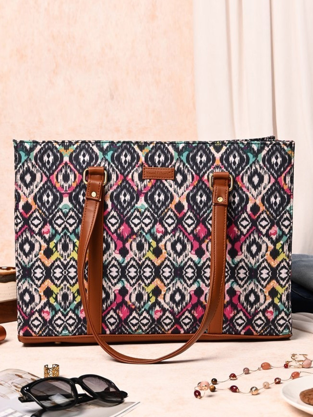 

Visual Echoes Ethnic Motifs Printed Oversized Shopper Shoulder Bag, Black