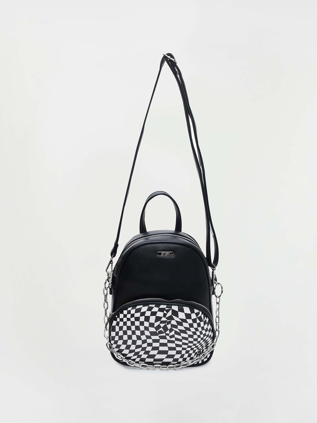 

Ginger by Lifestyle Geometric Printed Structured Sling Bag, Black