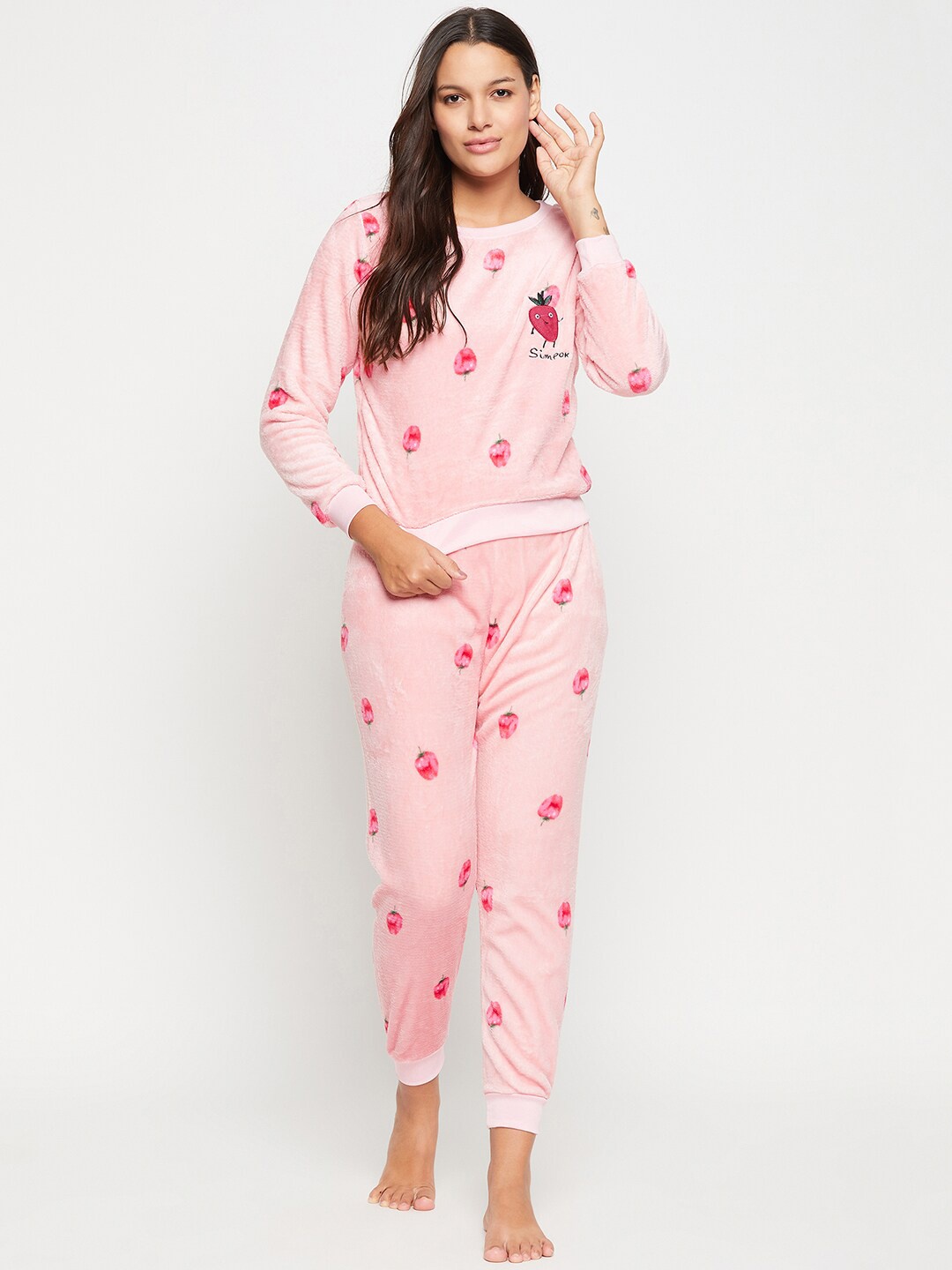 

Camey Graphic Printed Round Neck Long Sleeve T-shirt With Pyjamas, Pink