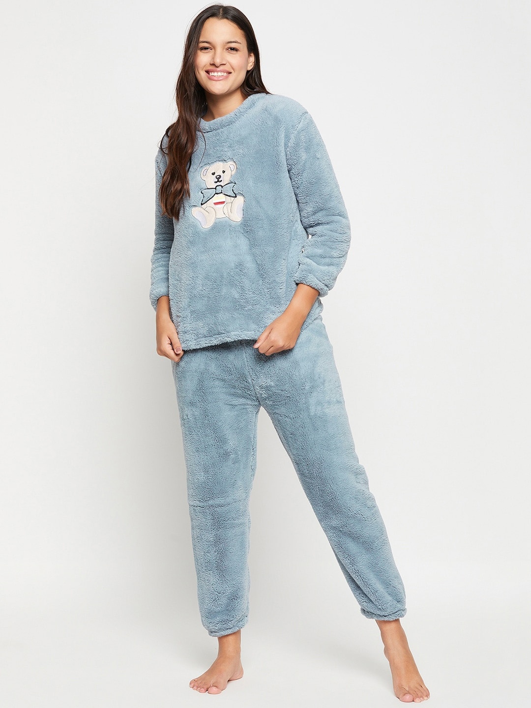 

Camey Graphic Printed Round Neck Long Sleeve T-shirt With Pyjamas, Blue