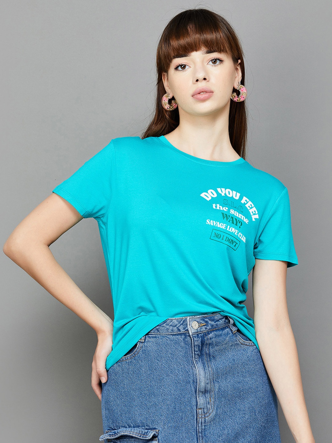 

Ginger by Lifestyle Typography Printed Round Neck T-shirt, Teal