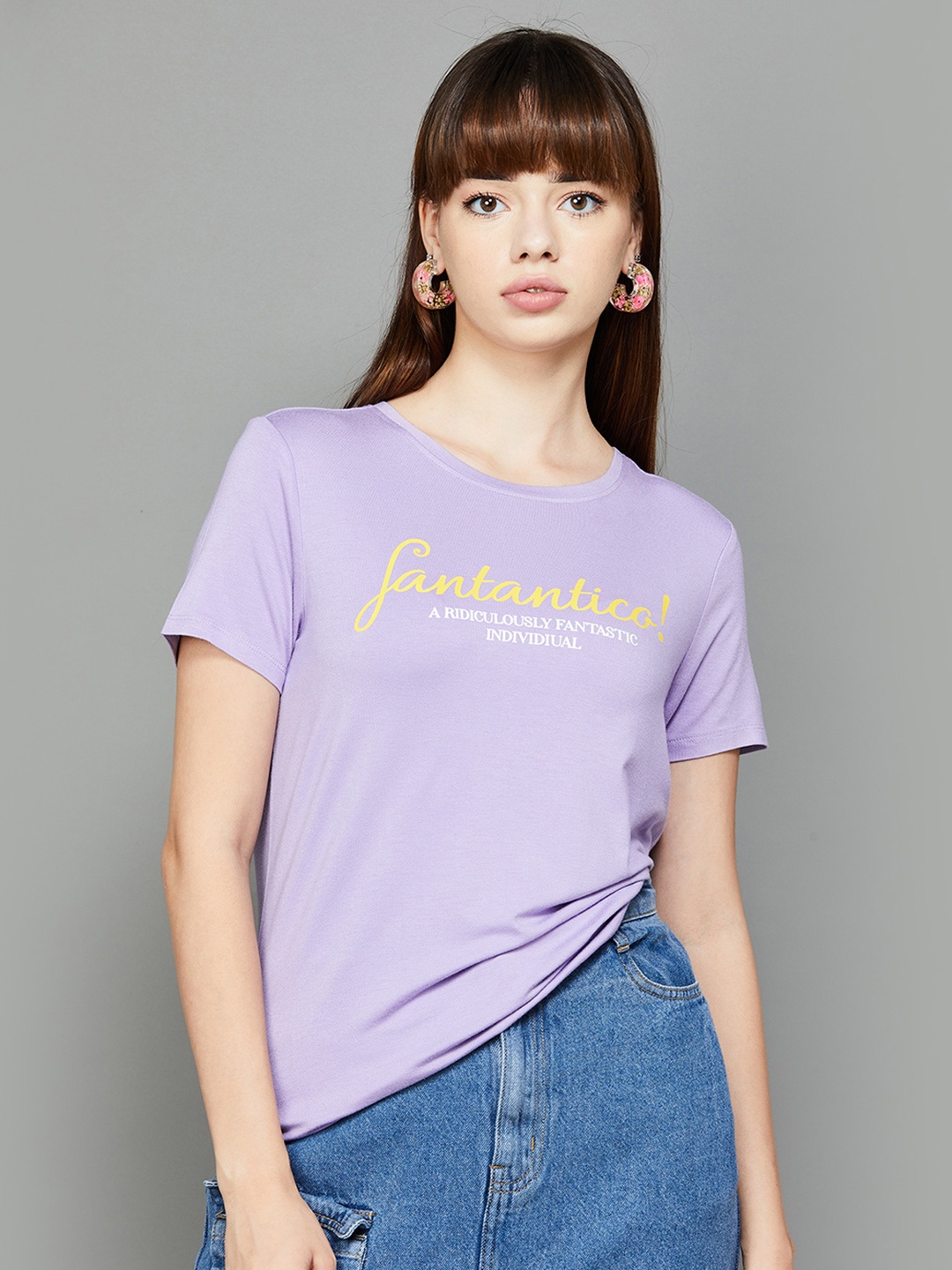

Ginger by Lifestyle Typography Printed Round Neck T-shirt, Lavender