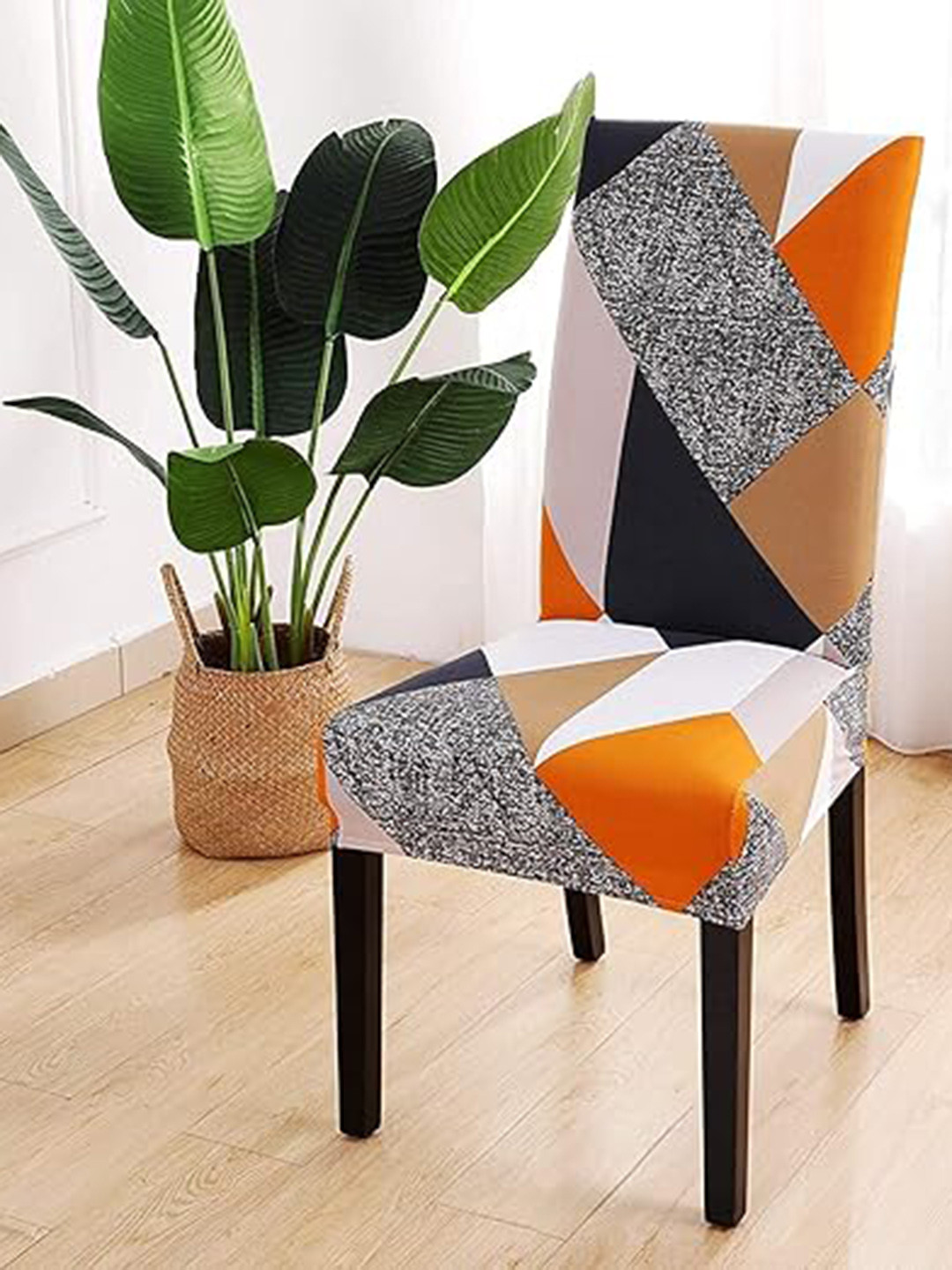 

TONY STARK Grey & Orange 4 Pieces Stretchable Dining Table Chair Covers