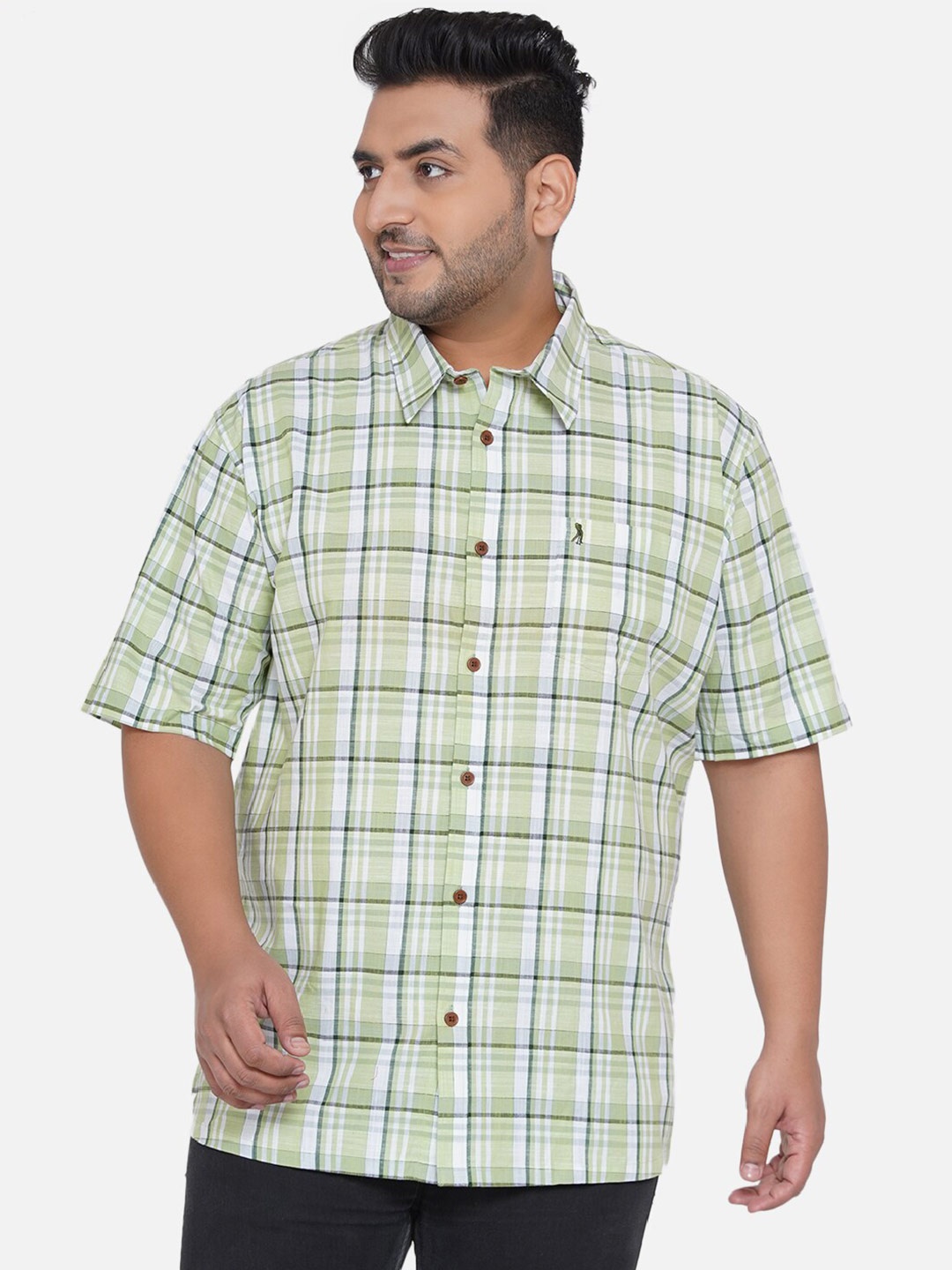 

Santonio Plus Size Classic Checked Cotton Casual Shirt, Green