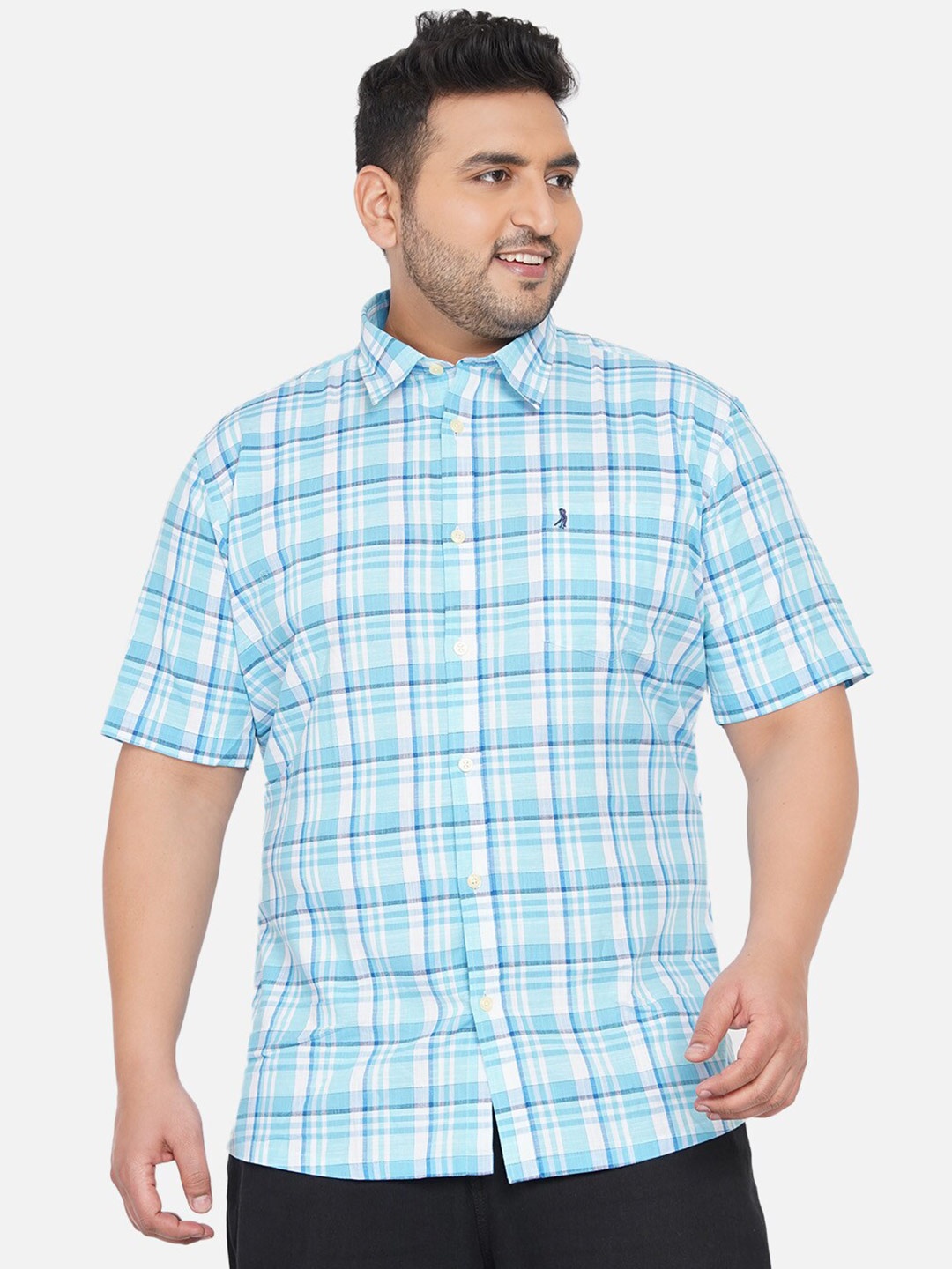 

Santonio Plus Size Classic Checked Cotton Casual Shirt, Blue
