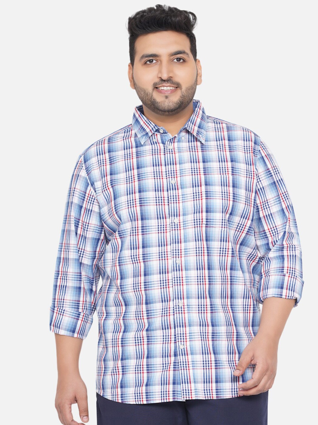 

Santonio Plus Size Classic Tartan Checks Cotton Casual Shirt, Blue