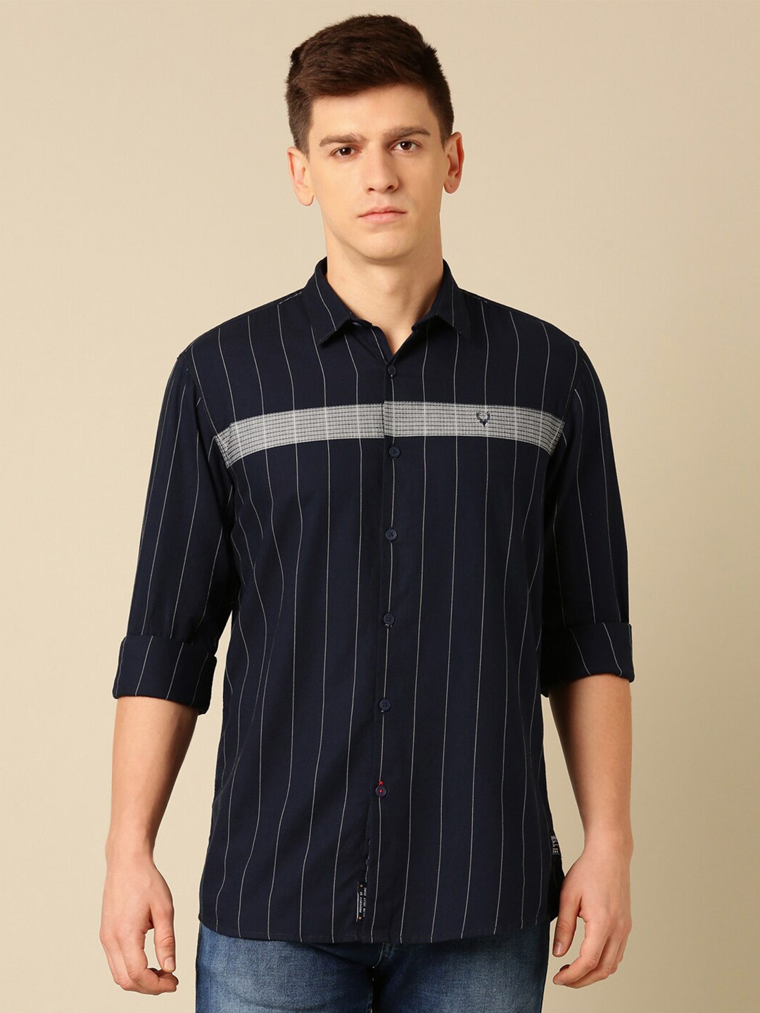 

Allen Solly Opaque Striped Pure Cotton Casual Shirt, Navy blue