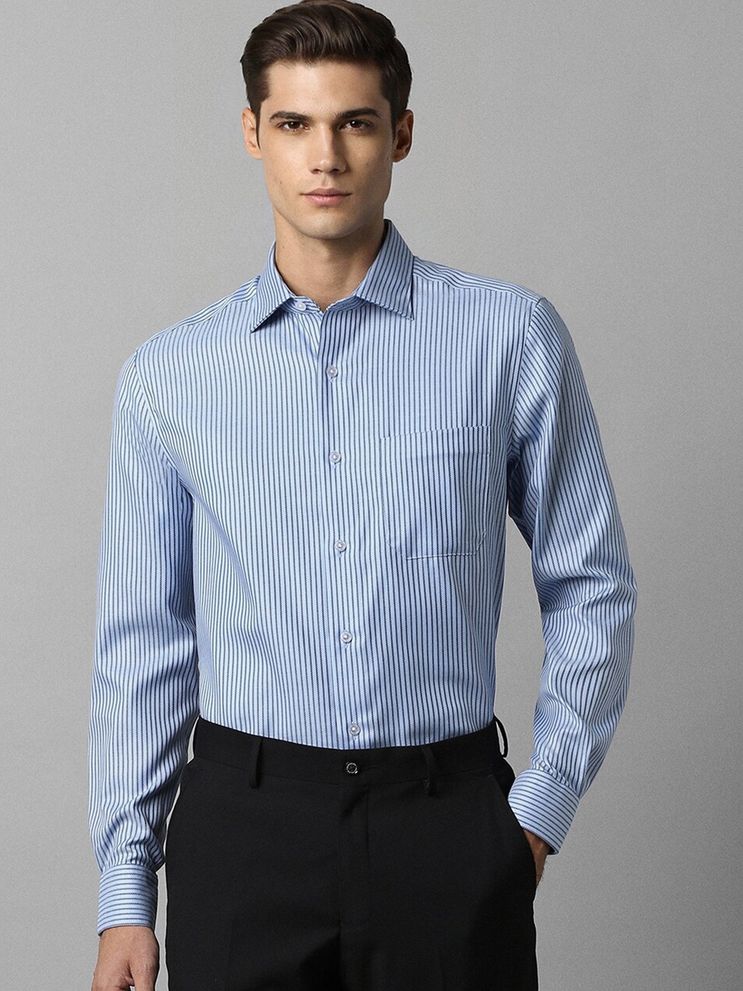 

Louis Philippe Opaque Striped Classic Fit Cotton Formal Shirt, Blue