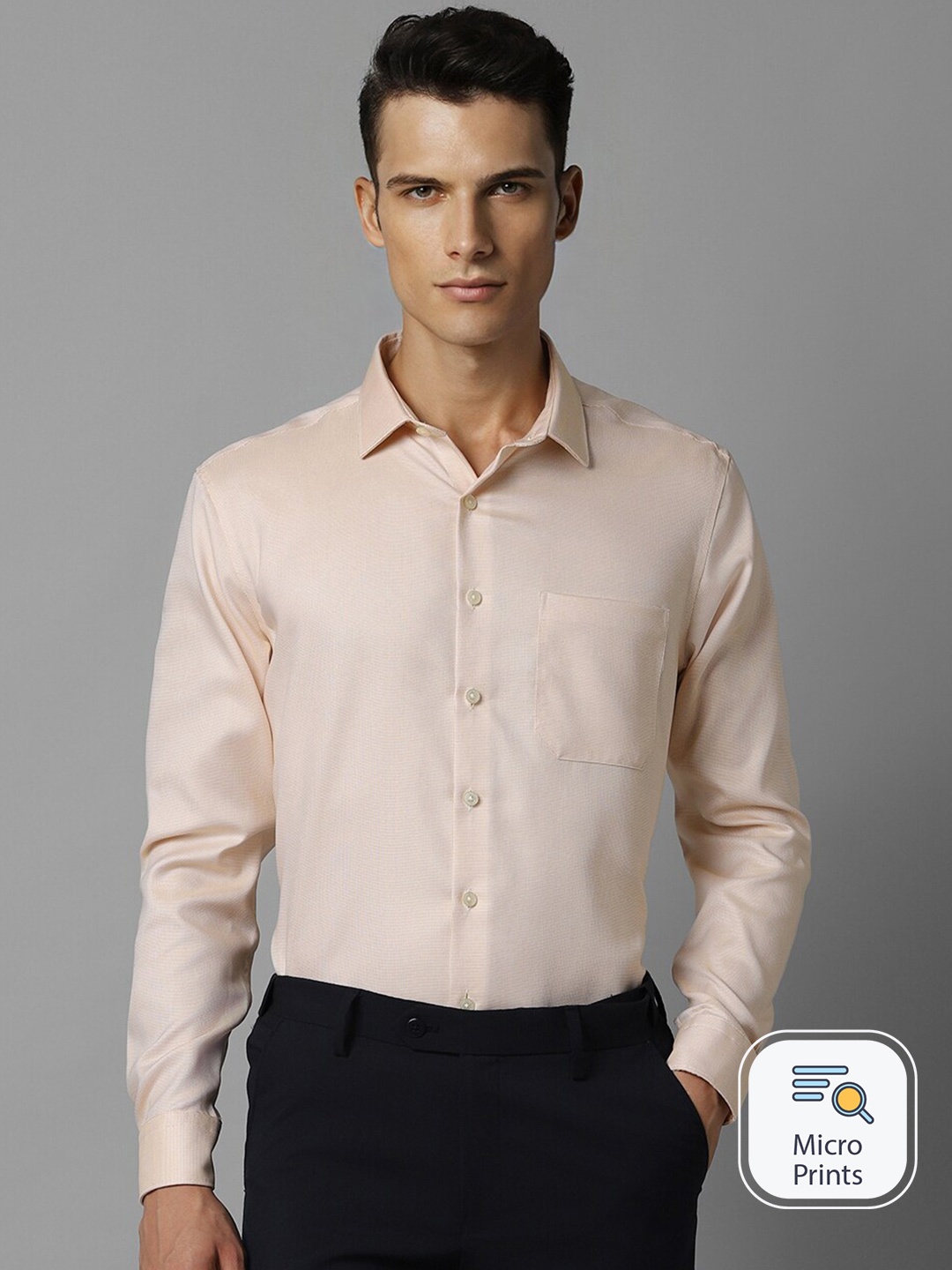 

Louis Philippe Slim Fit Textured Opaque Cotton Formal Shirt, Peach