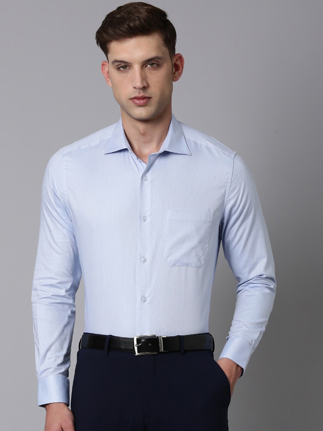 

Louis Philippe Textured Opaque Classic Fit Cotton Formal Shirt, Blue