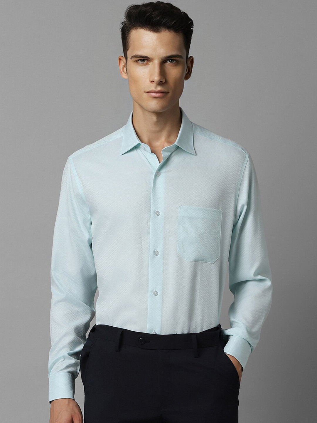 

Louis Philippe Textured Opaque Classic Fit Cotton Formal Shirt, Blue