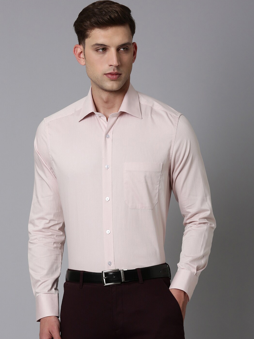 

Louis Philippe Self Design Pure Cotton Formal Shirt, Pink