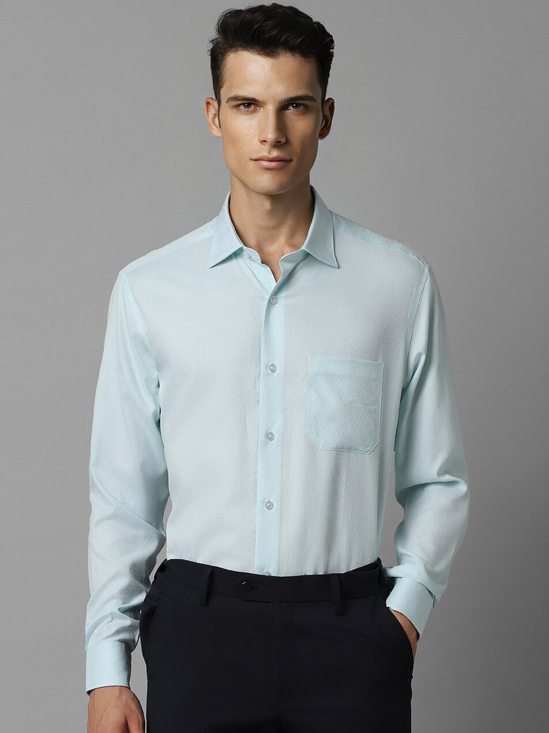 

Louis Philippe Self Design Pure Cotton Formal Shirt, Blue