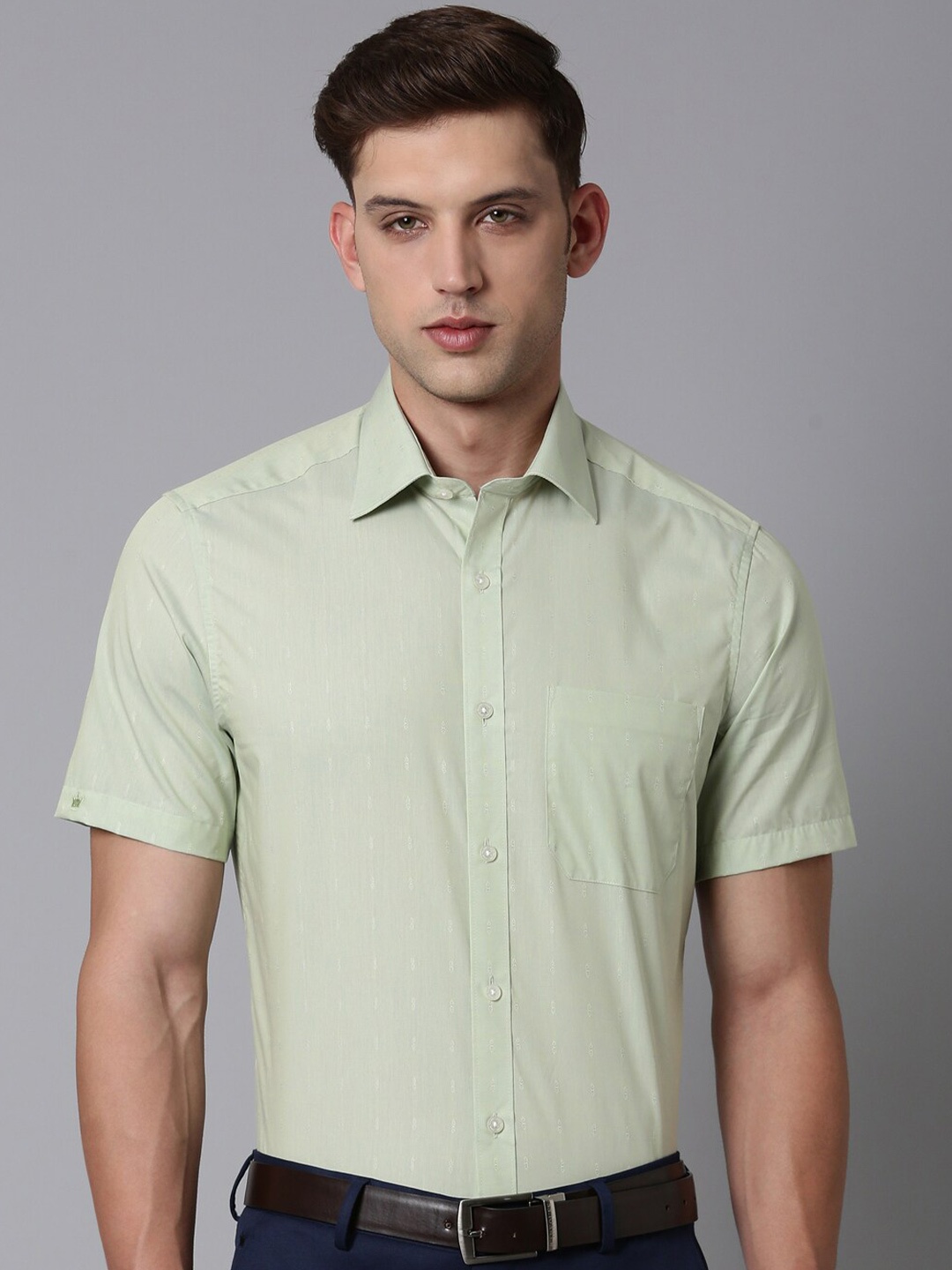 

Louis Philippe Spread Collar Pure Cotton Formal Shirt, Green