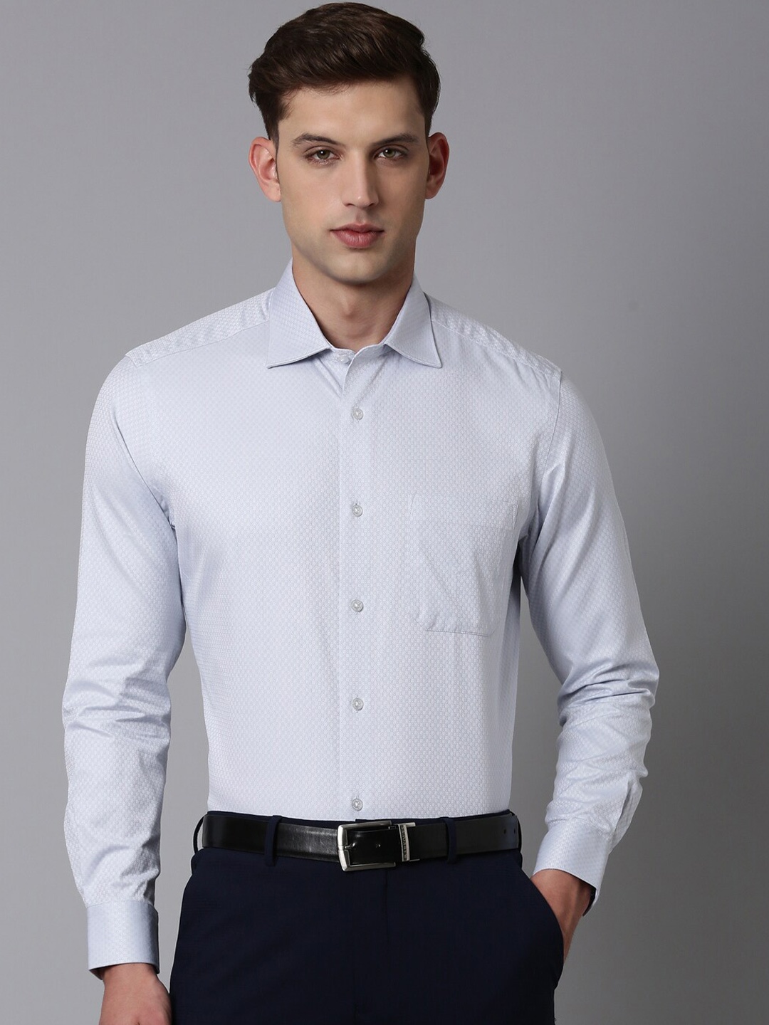 

Louis Philippe Self Design Pure Cotton Formal Shirt, Blue