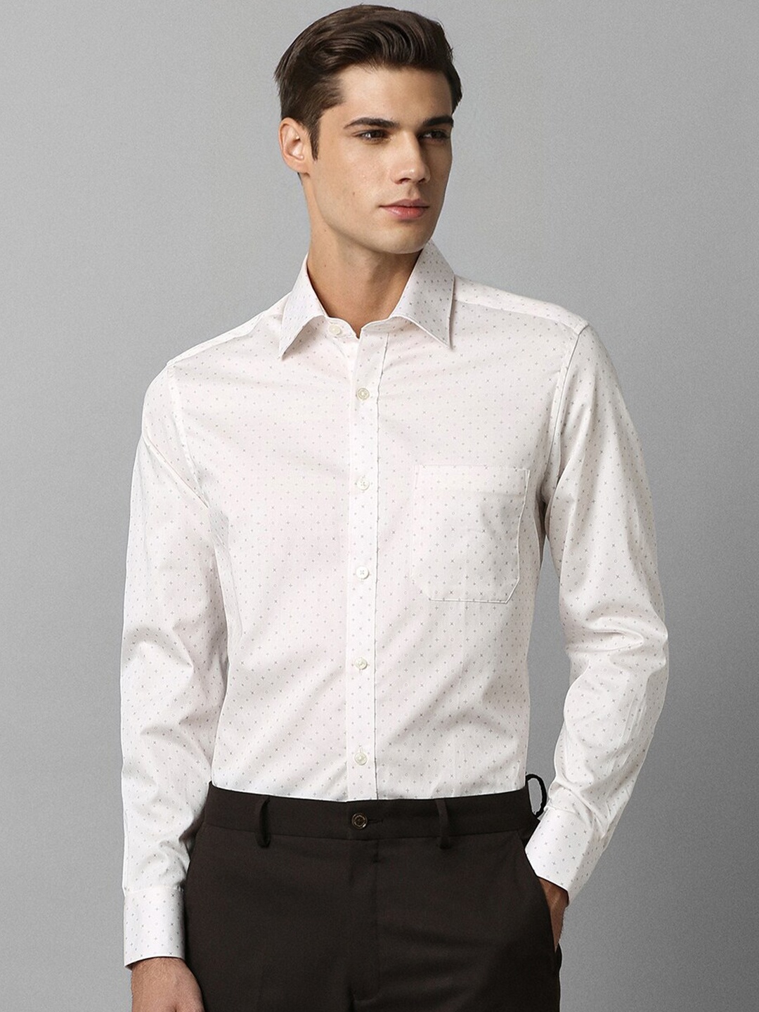 

Louis Philippe Classic Micro Ditsy Printed Cotton Formal Shirt, White