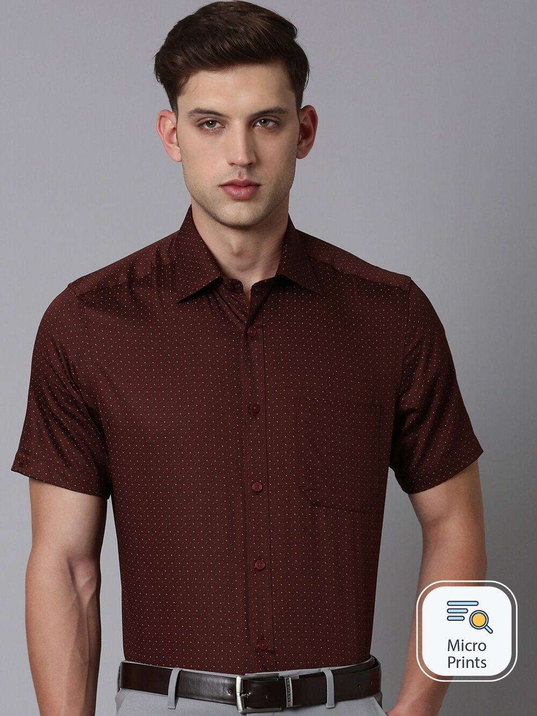 

Louis Philippe Classic Micro Ditsy Printed Cotton Formal Shirt, Maroon