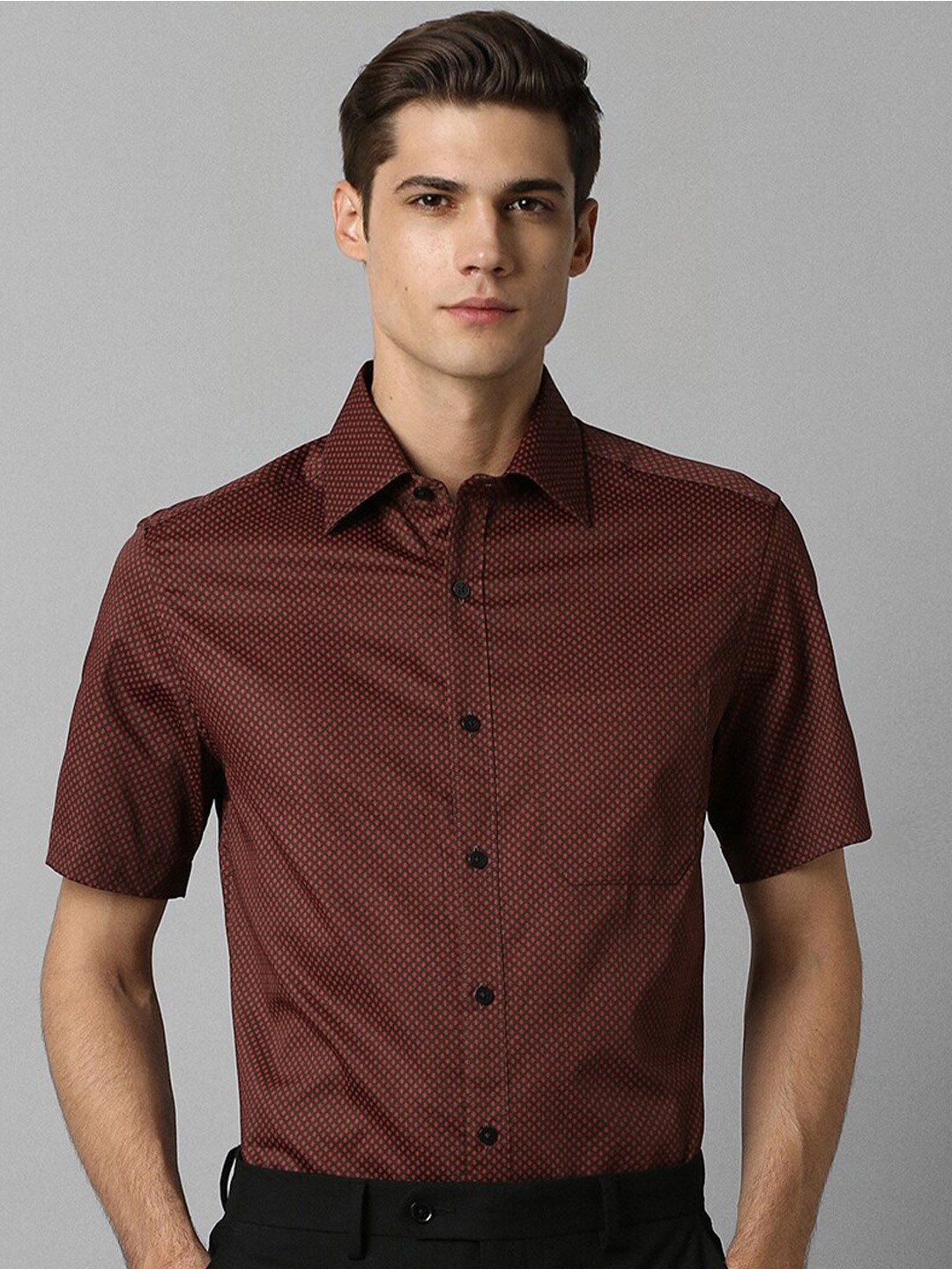 

Louis Philippe Classic Fit Micro Ditsy Printed Pure Cotton Formal Shirt, Brown