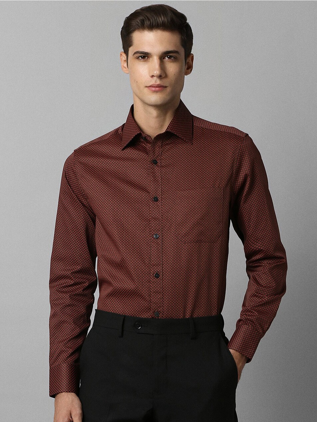 

Louis Philippe Micro Ditsy Printed Classic Pure Cotton Formal Shirt, Brown