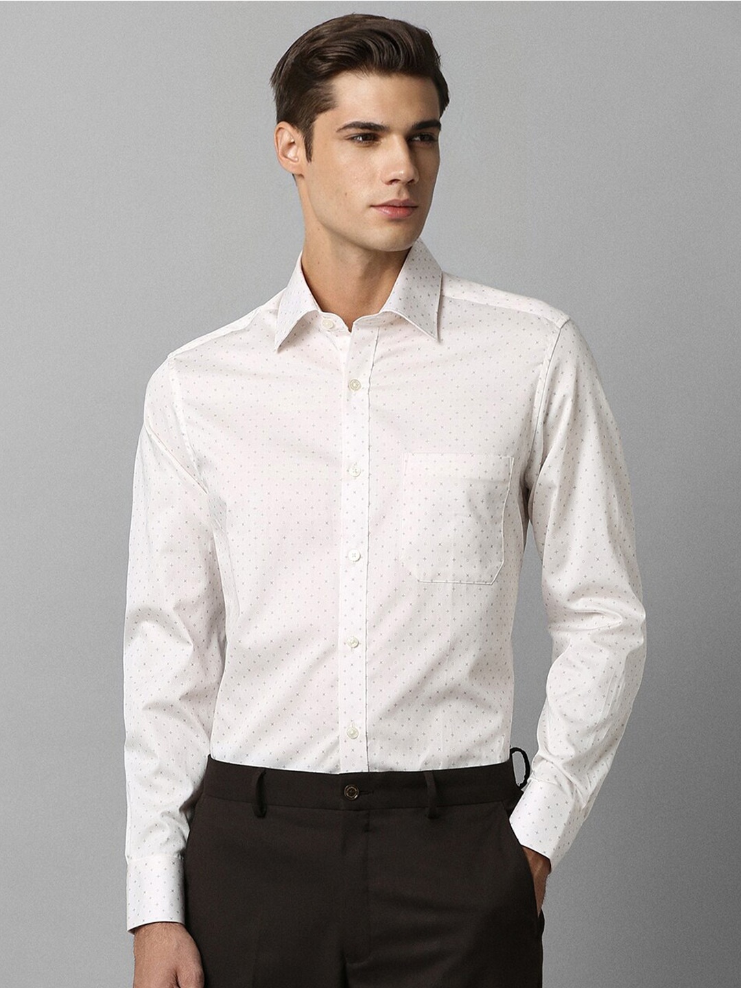 

Louis Philippe Classic Fit Micro Ditsy Printed Pure Cotton Formal Shirt, White