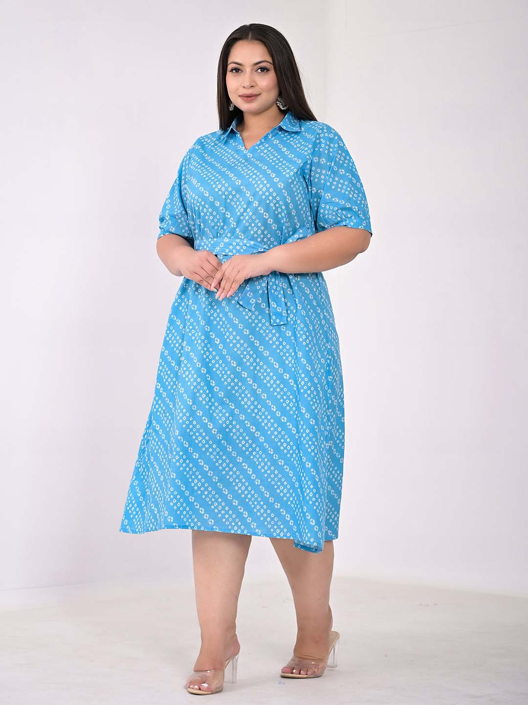 

KALINI Bandhani Ethnic Motifs Printed A-Line Midi Dress, Blue