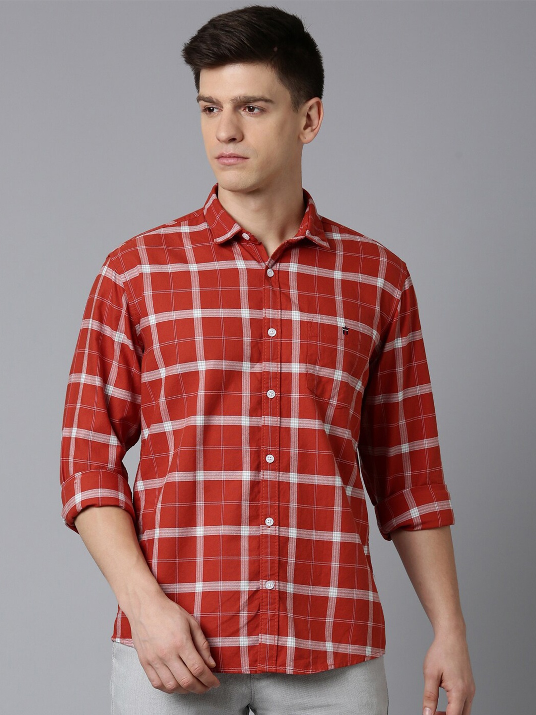 

Louis Philippe Jeans Slim Fit Checked Pure Cotton Casual Shirt, Red