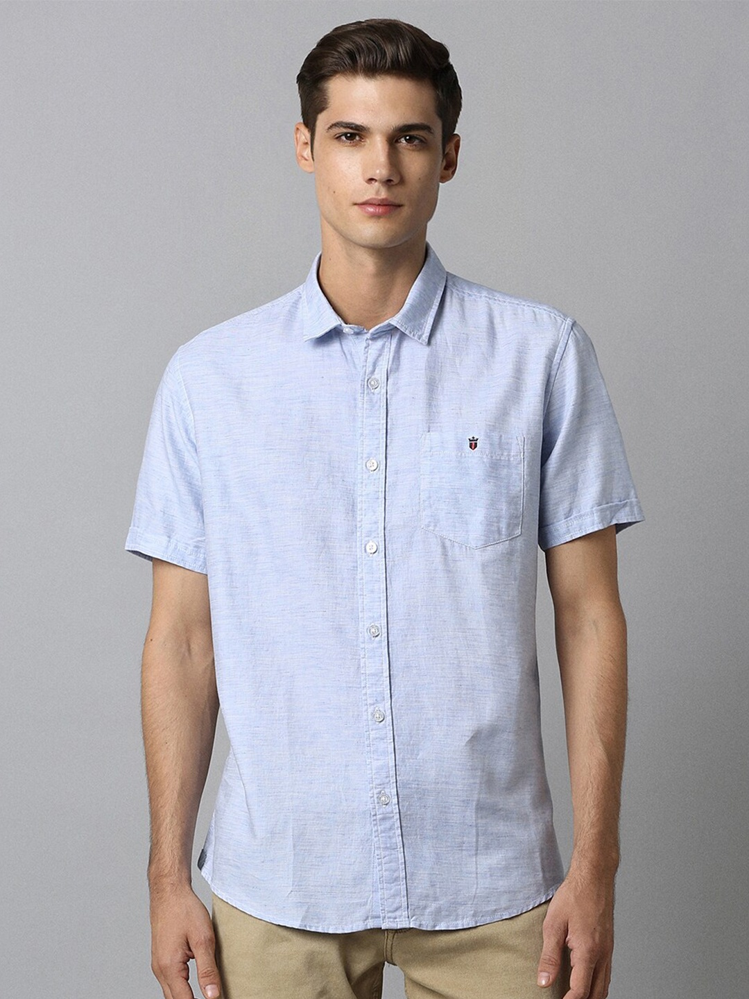 

Louis Philippe Jeans Textured Slim Fit Cotton Linen Casual Shirt, Blue