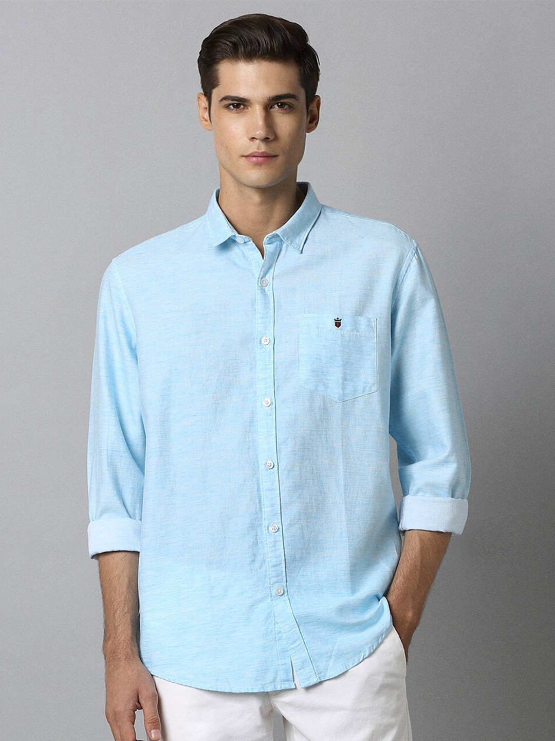 

Louis Philippe Jeans Slim Fit Cotton Linen Opaque Casual Shirt, Blue