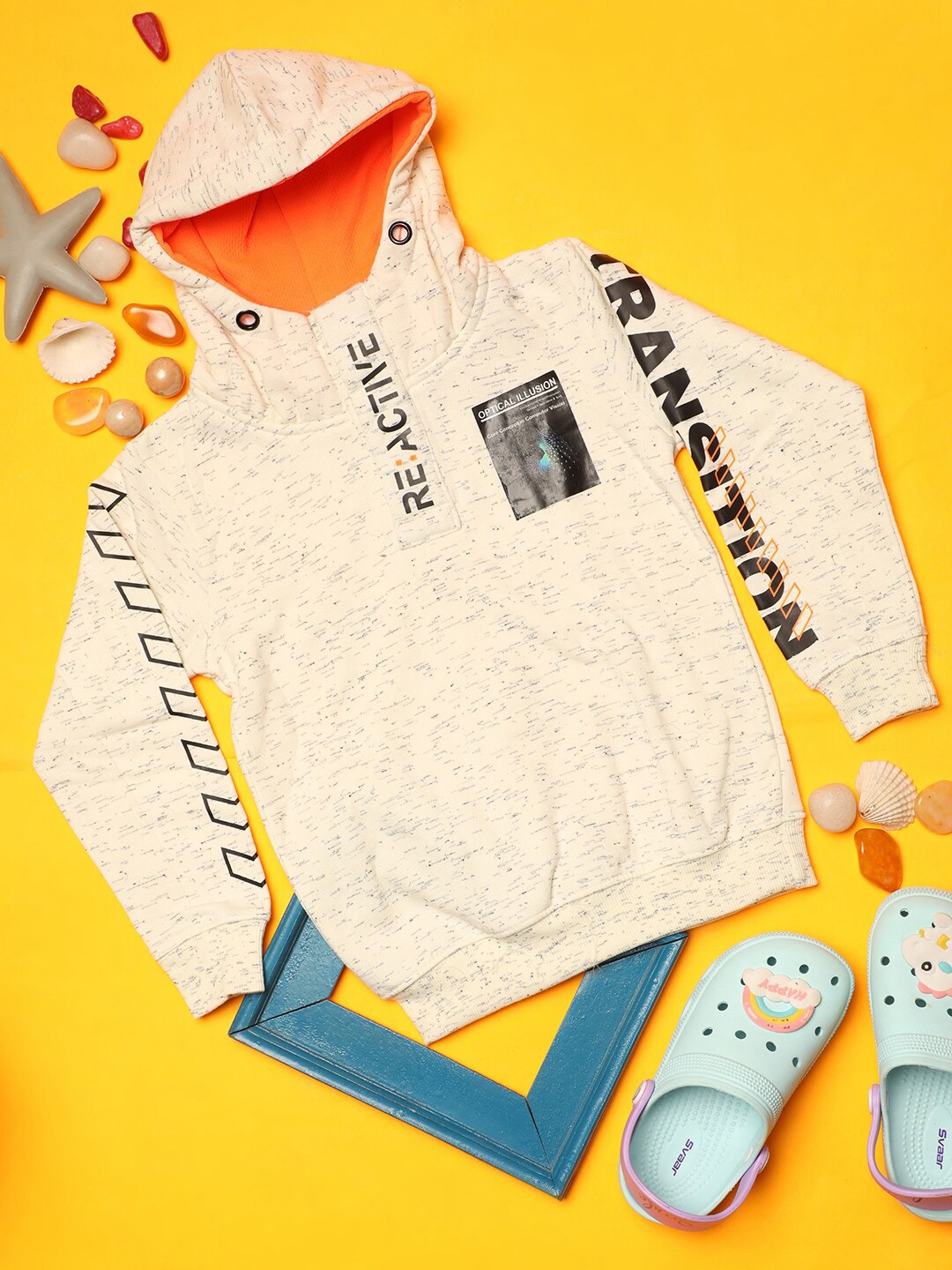 

V-Mart Boys Typography Printed Hooded Acrylic Sweatshirt, Beige