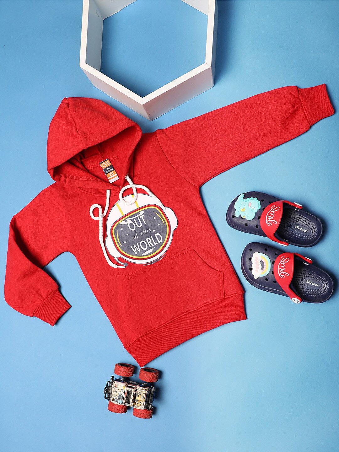 

V-Mart Boys Graphic Printed Hooded Acrylic Pullover, Red