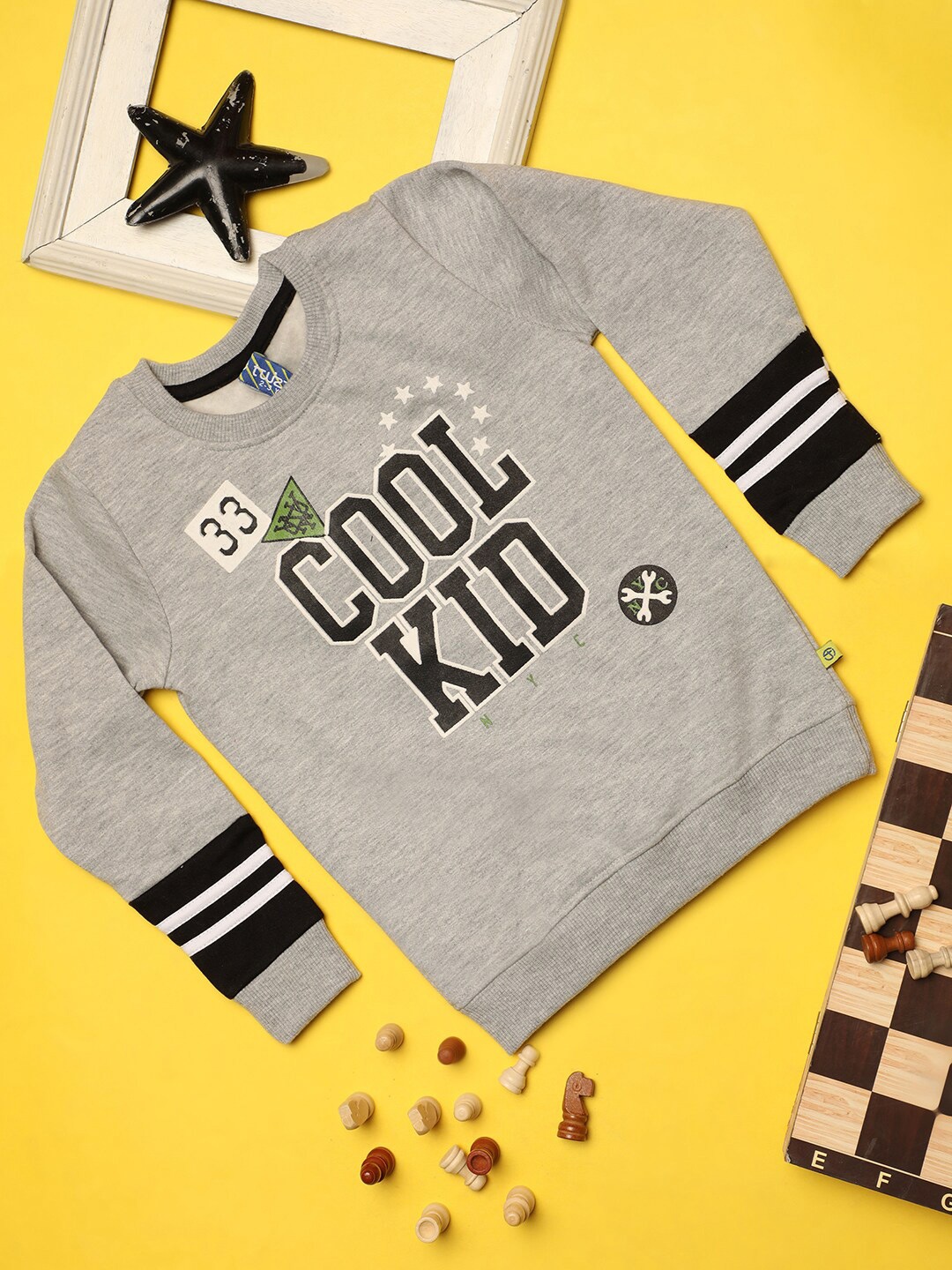 

V-Mart Boys Typography Printed Cotton Fleece Pullover, Grey