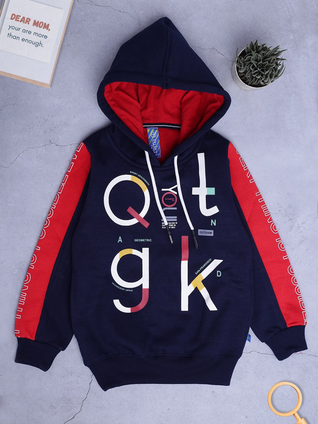 

V-Mart Boys Typography Printed Hooded Acrylic Sweatshirt, Navy blue