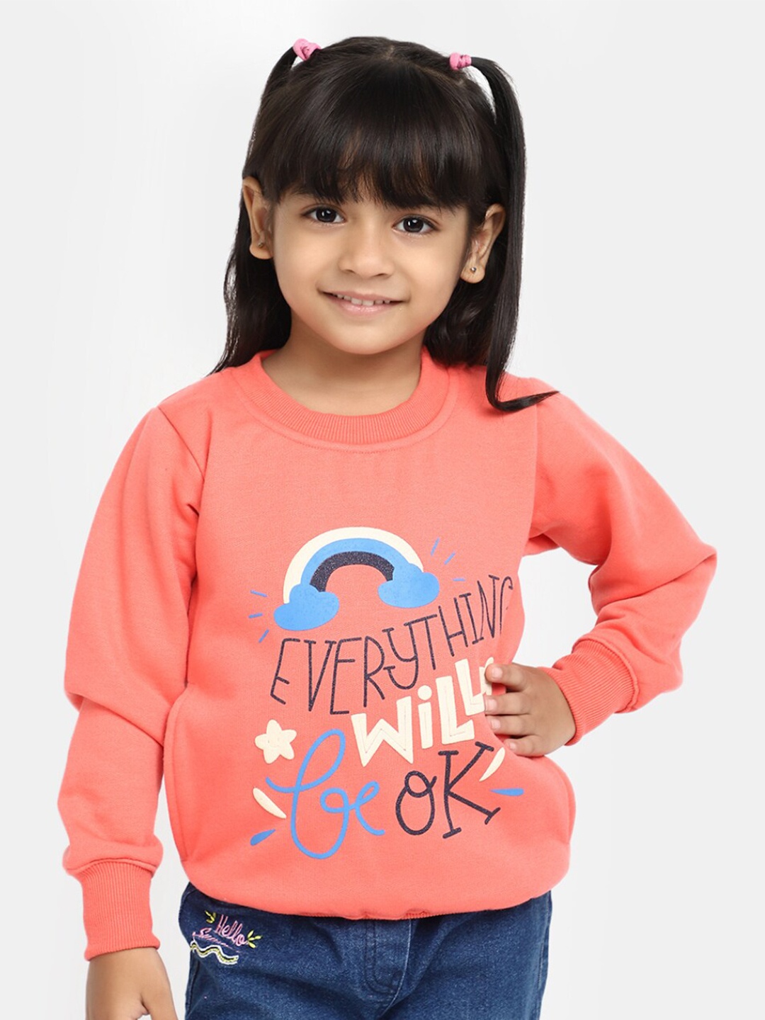 

V-Mart Girls Typography Printed Cotton Fleece Pullover, Peach