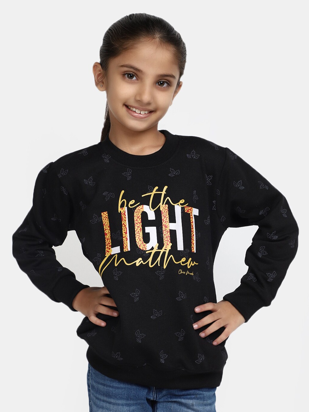 

V-Mart Girls Typography Printed Round Neck Acrylic Sweatshirt, Green