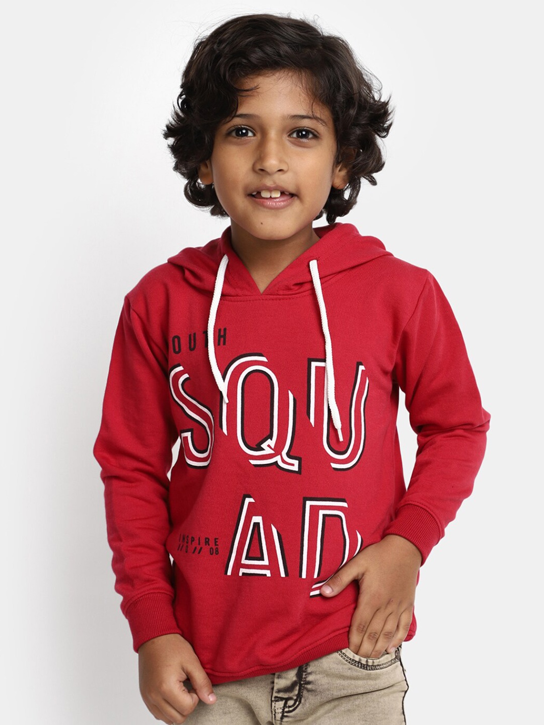 

V-Mart Boys Typography Printed Hooded Long Sleeves Fleece Pullover Sweatshirt, Red