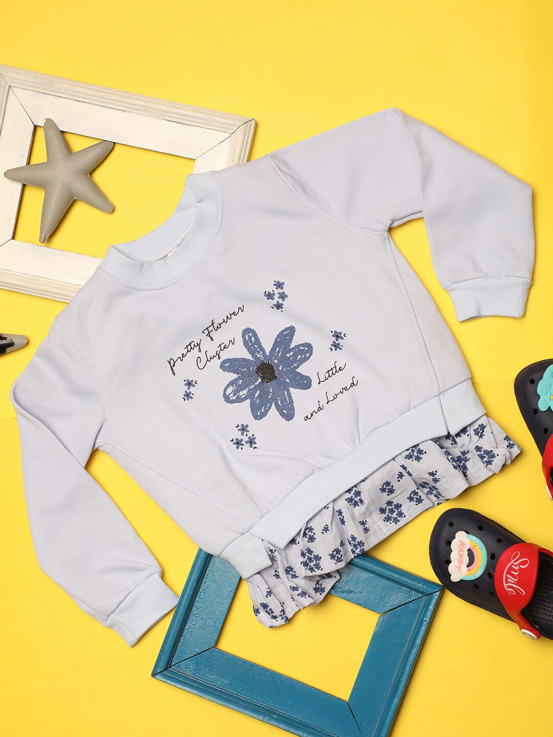 

V-Mart Girls Graphic Printed Round Neck Long Sleeves Fleece Pullover Sweatshirt, Blue