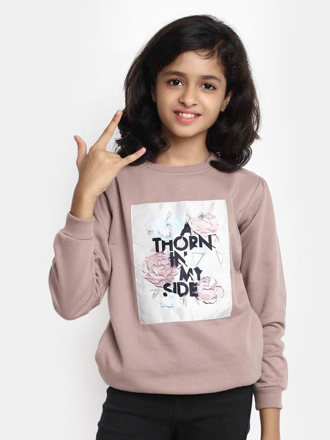 

V-Mart Girls Graphic Printed Acrylic Pullover, Mauve