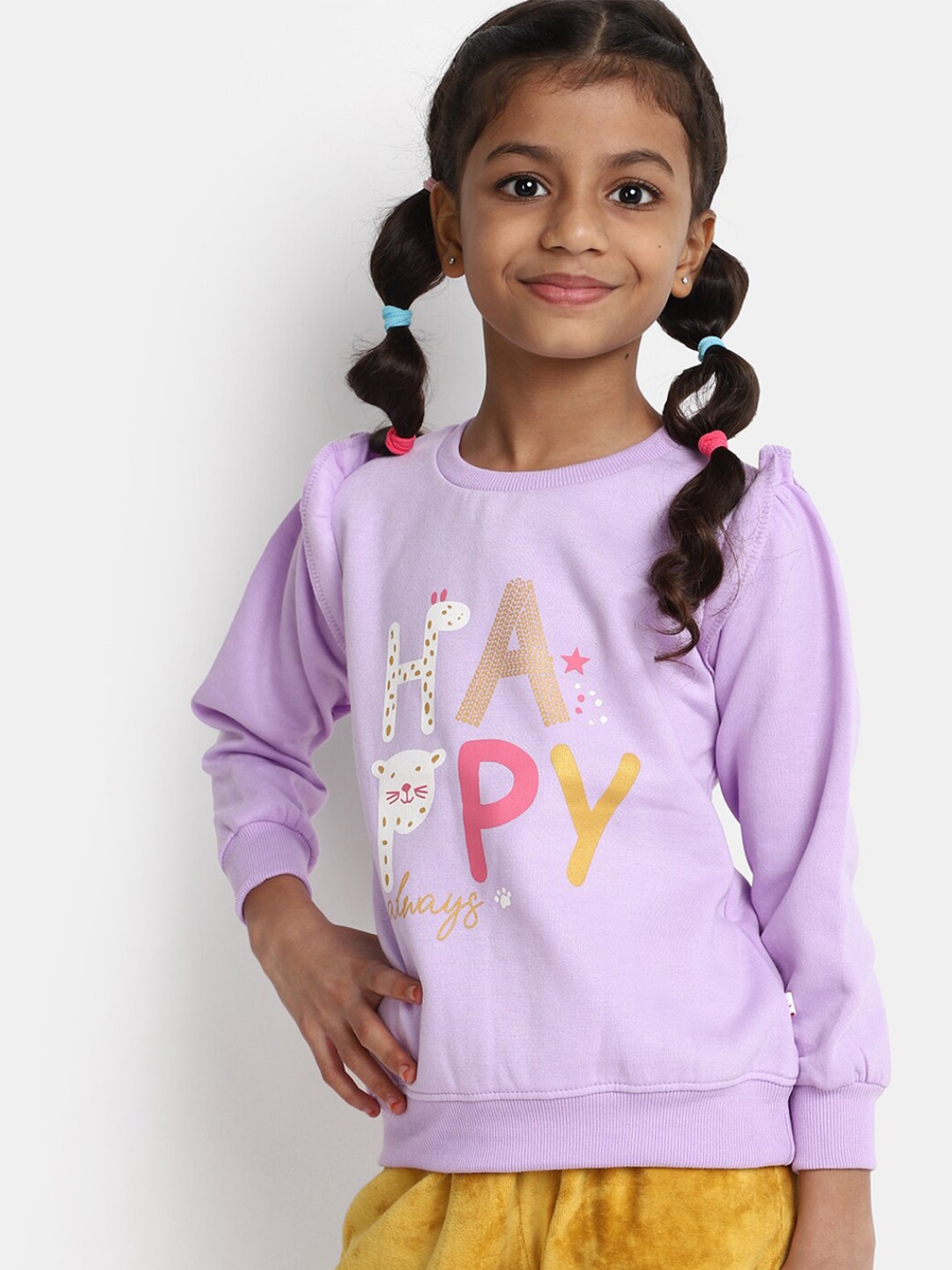 

V-Mart Girls Typography Printed Fleece Pullover, Purple