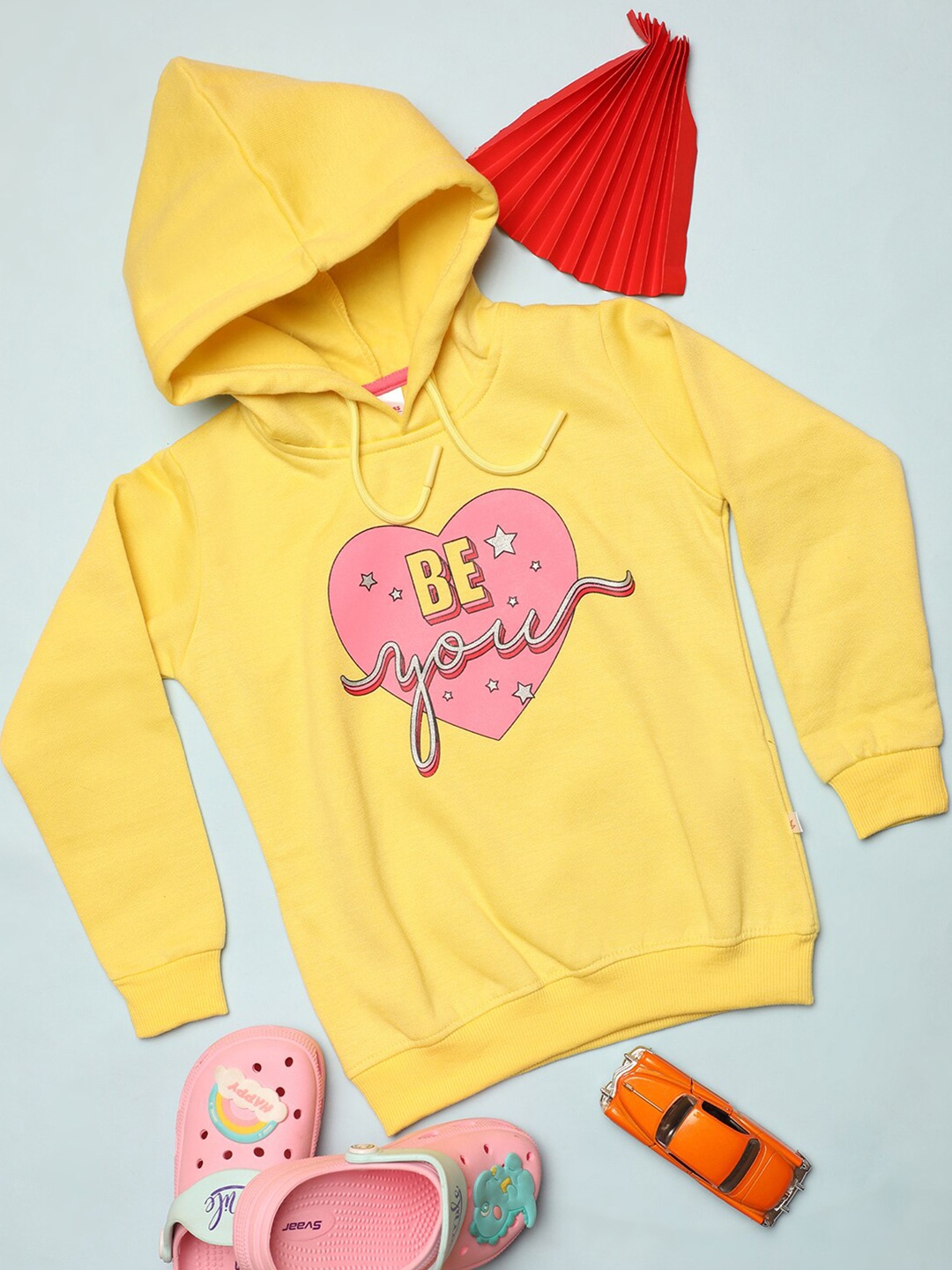 

V-Mart Girls Graphic Printed Hooded Fleece Sweatshirt, Yellow