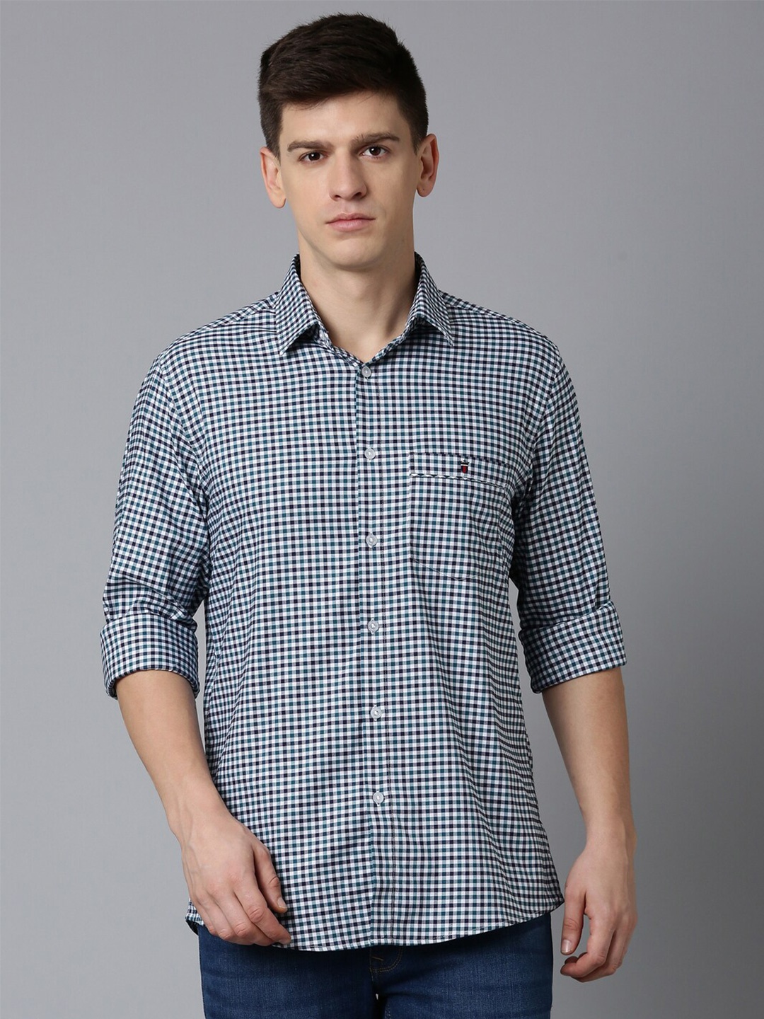

Louis Philippe Sport Slim Fit Gingham Checked Casual Shirt, Blue