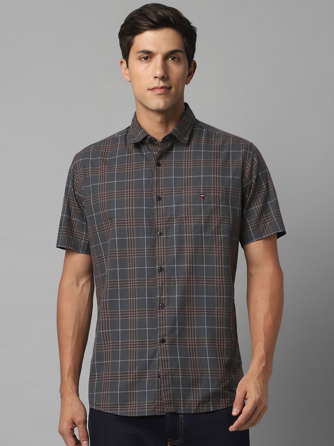 

Louis Philippe Sport Slim Fit Tartan Checked Pure Cotton Casual Shirt, Grey