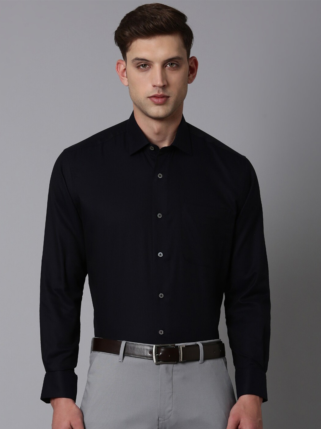 

Luxure by Louis Philippe Spread Collar Pure Cotton Formal Shirt, Black