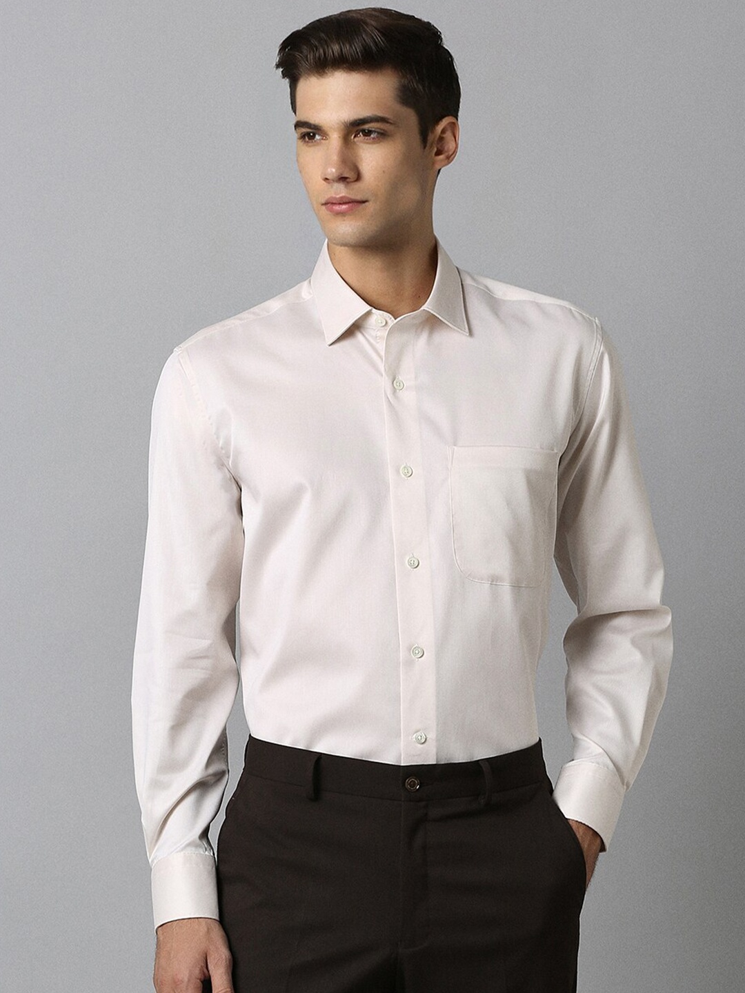 

Luxure by Louis Philippe Spread Collar Pure Cotton Formal Shirt, Cream