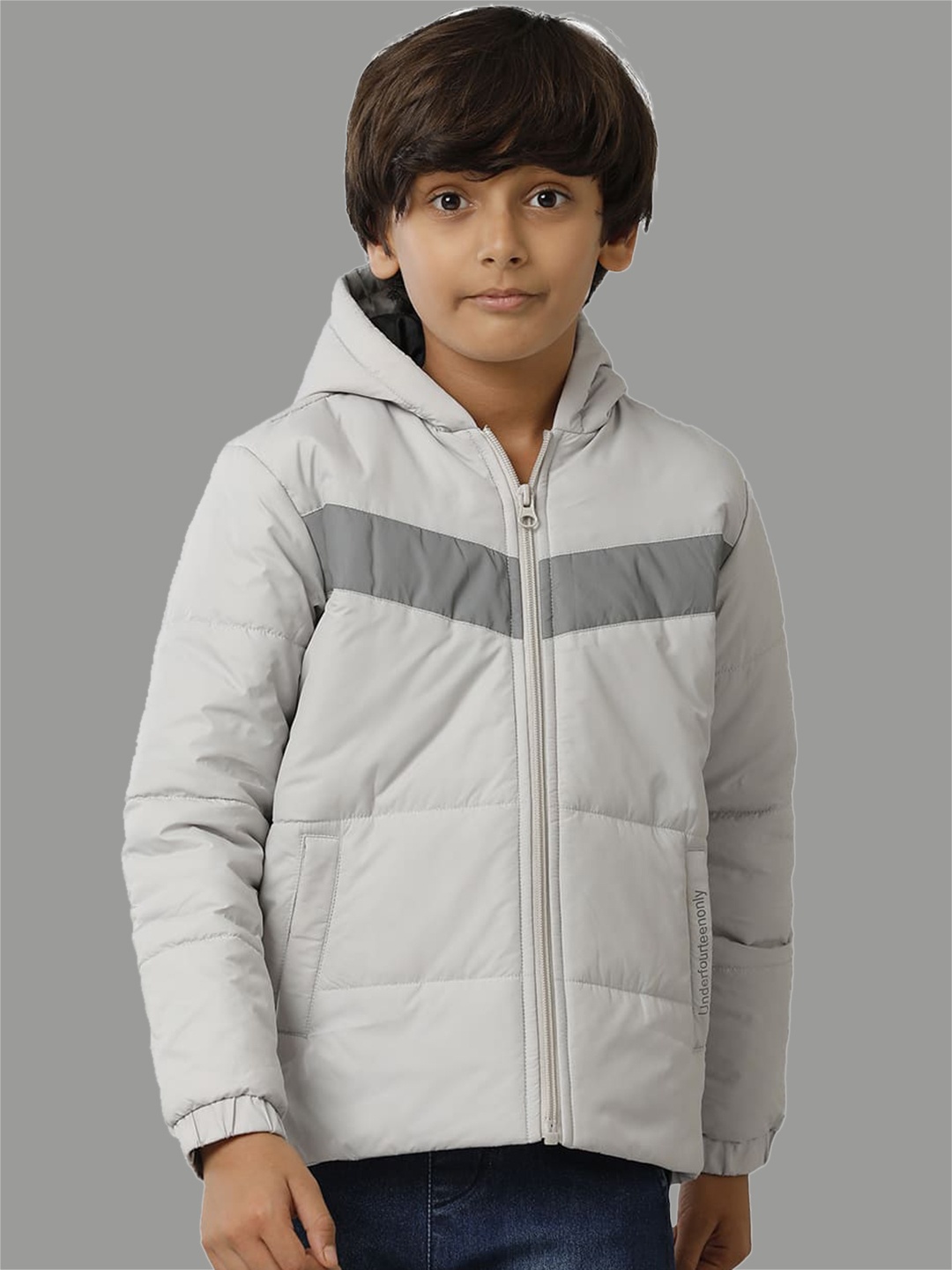 

UNDER FOURTEEN ONLY Boys Hooded Puffer Jacket, Grey