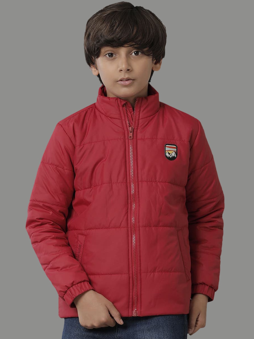 

UNDER FOURTEEN ONLY Boys Mock Collar Padded Jacket, Red