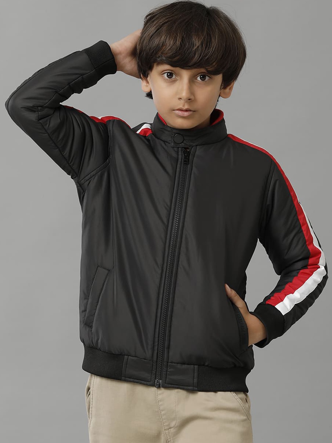 

UNDER FOURTEEN ONLY Boys Mock Collar Bomber Jacket, Black