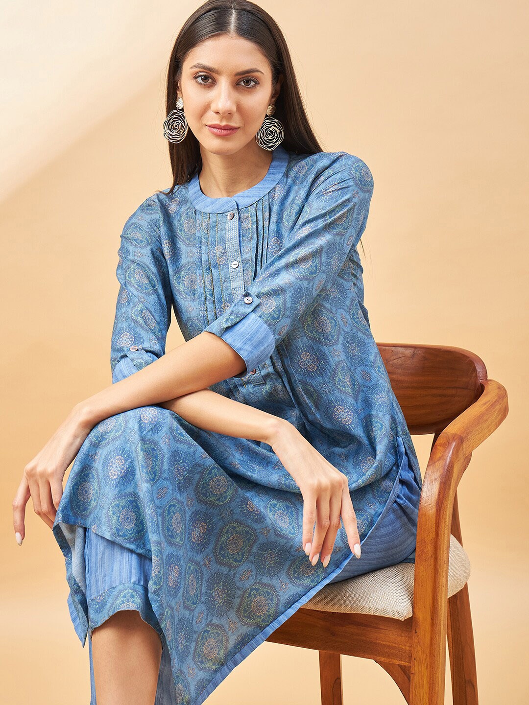 

all about you Ethnic Motifs Printed Regular Kurta With Trousers, Blue