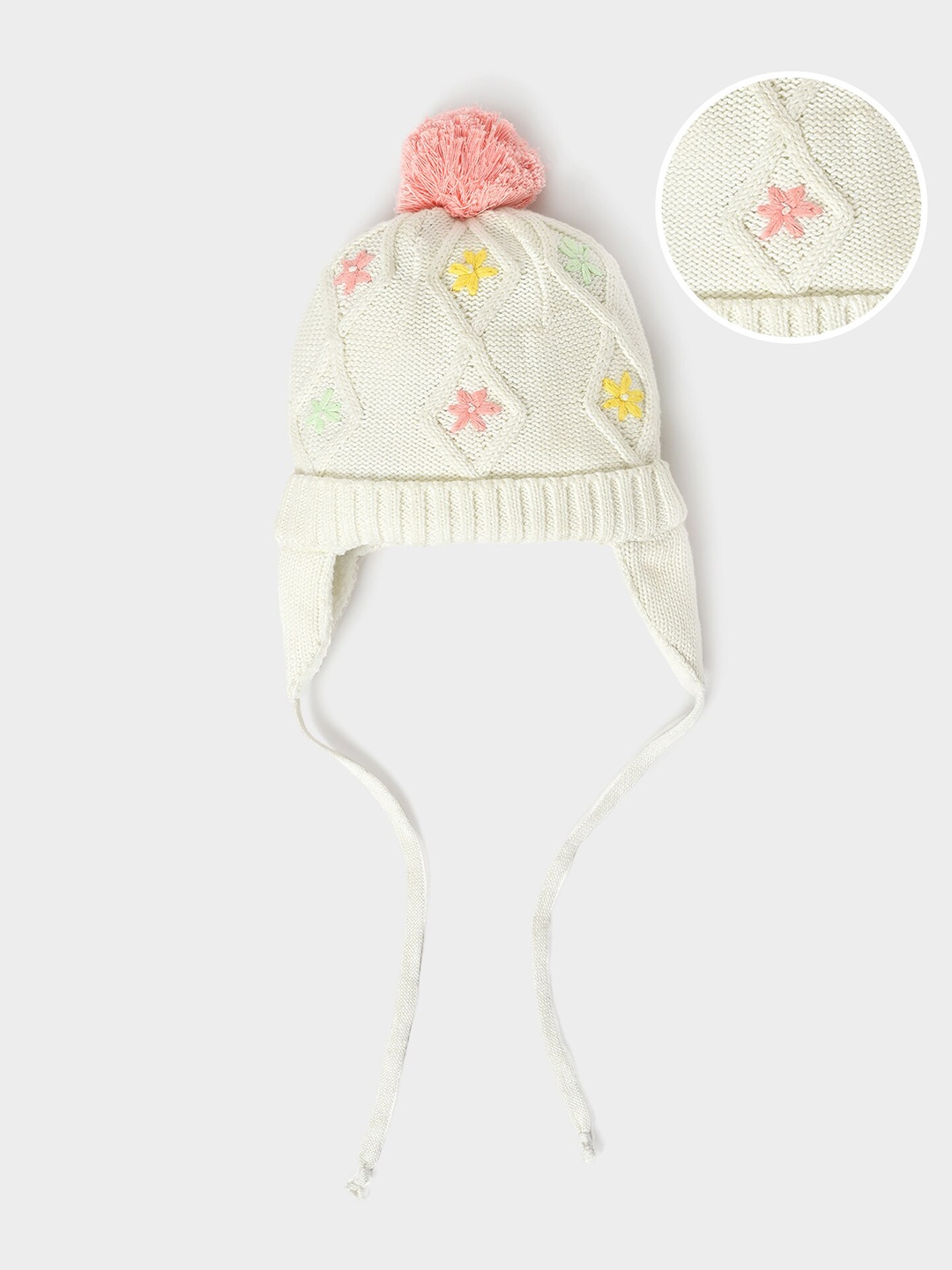 

MiArcus Kids Self Design Cotton Beanie, White