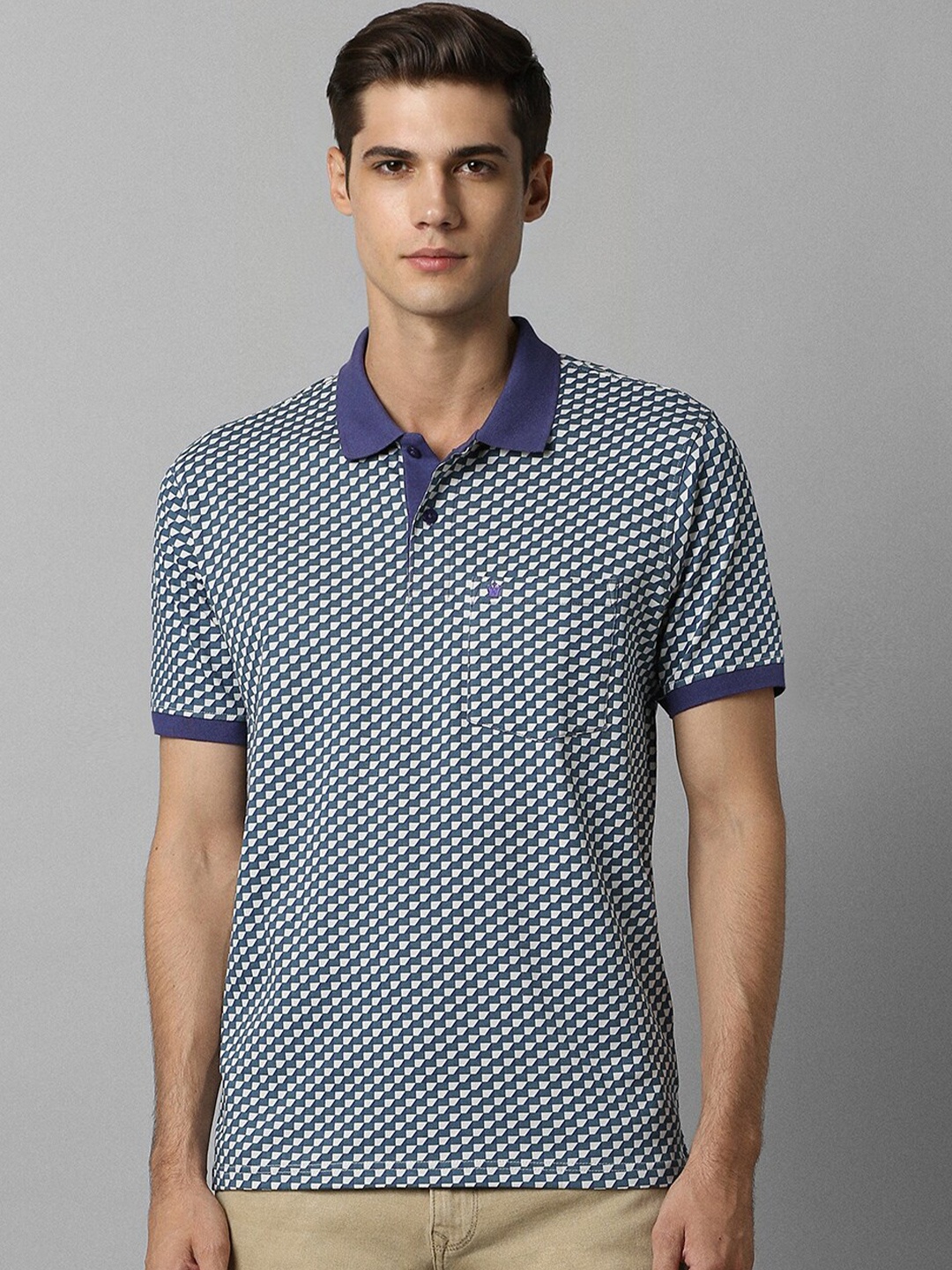 

Louis Philippe Geometric Printed Polo Collar Pure Cotton T-shirt, Blue