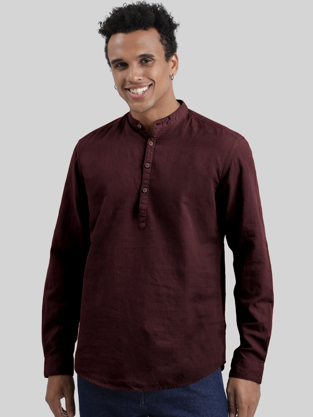 

IVOC Men Slim Fit cotton linen Kurta, Maroon